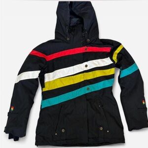 Colorful Striped Hooded Ski Jacket